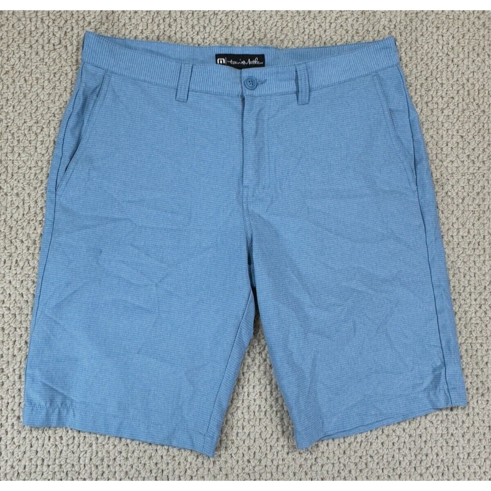 Travis Mathew Shorts Mens 34 Blue Stripe Save The Day 11" Performance Golf Chino